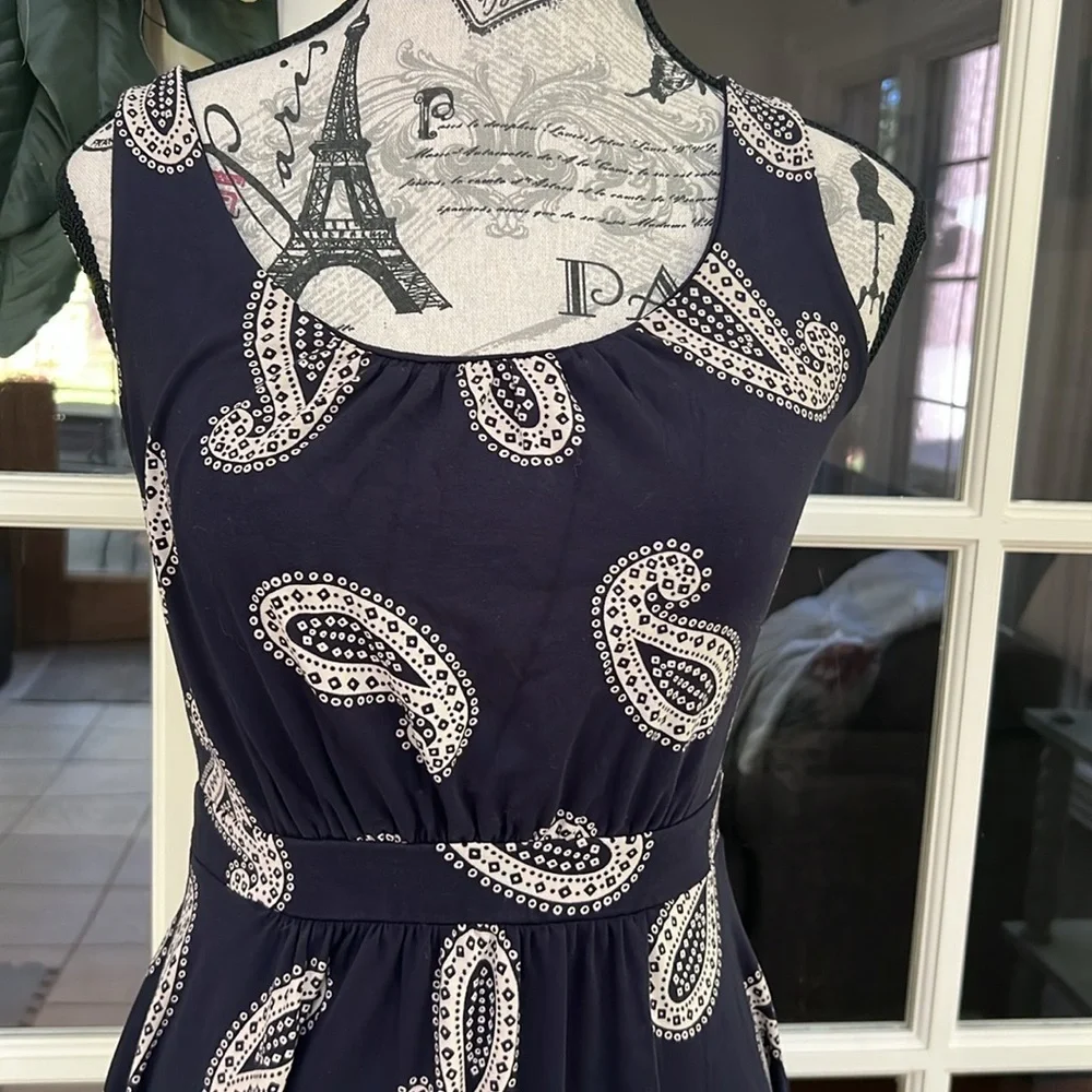 Boden short sleeves Navy Blue Paisley Women’s midi Dress Size 4 - Picture 3 of 8